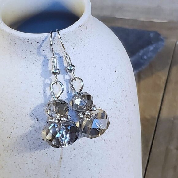 Vintage Faceted Clear Smoke Crystal Rondelle Silver Plated Bali Style Daisy Bead - Picture 7 of 7